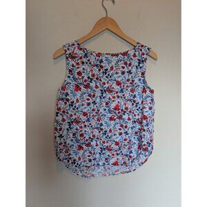 Ann Taylor Floral Sleeveless Blouse Medium Linen Blend Patriotic